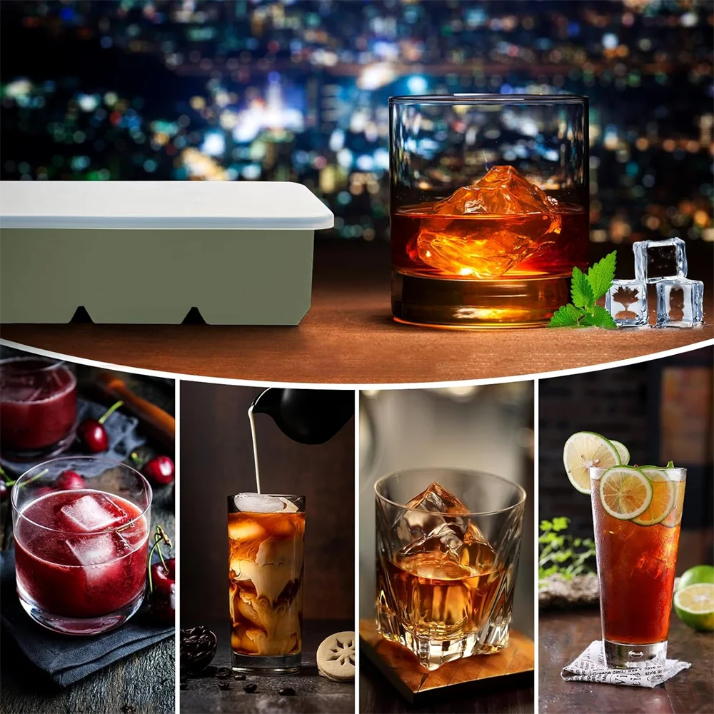 Large Ice Cube Tray Lid Stackable Big Silicone Square Mold Whiskey Zpaxo