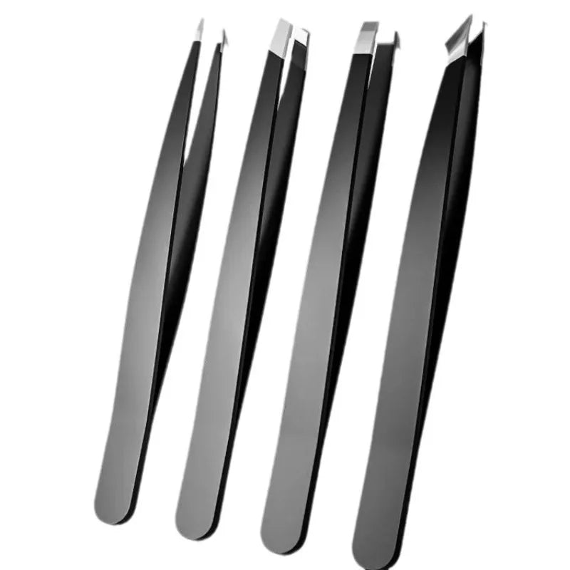 Precision Eyebrow Tweezers Stainless Pink Black Steel Eye Brow Clips