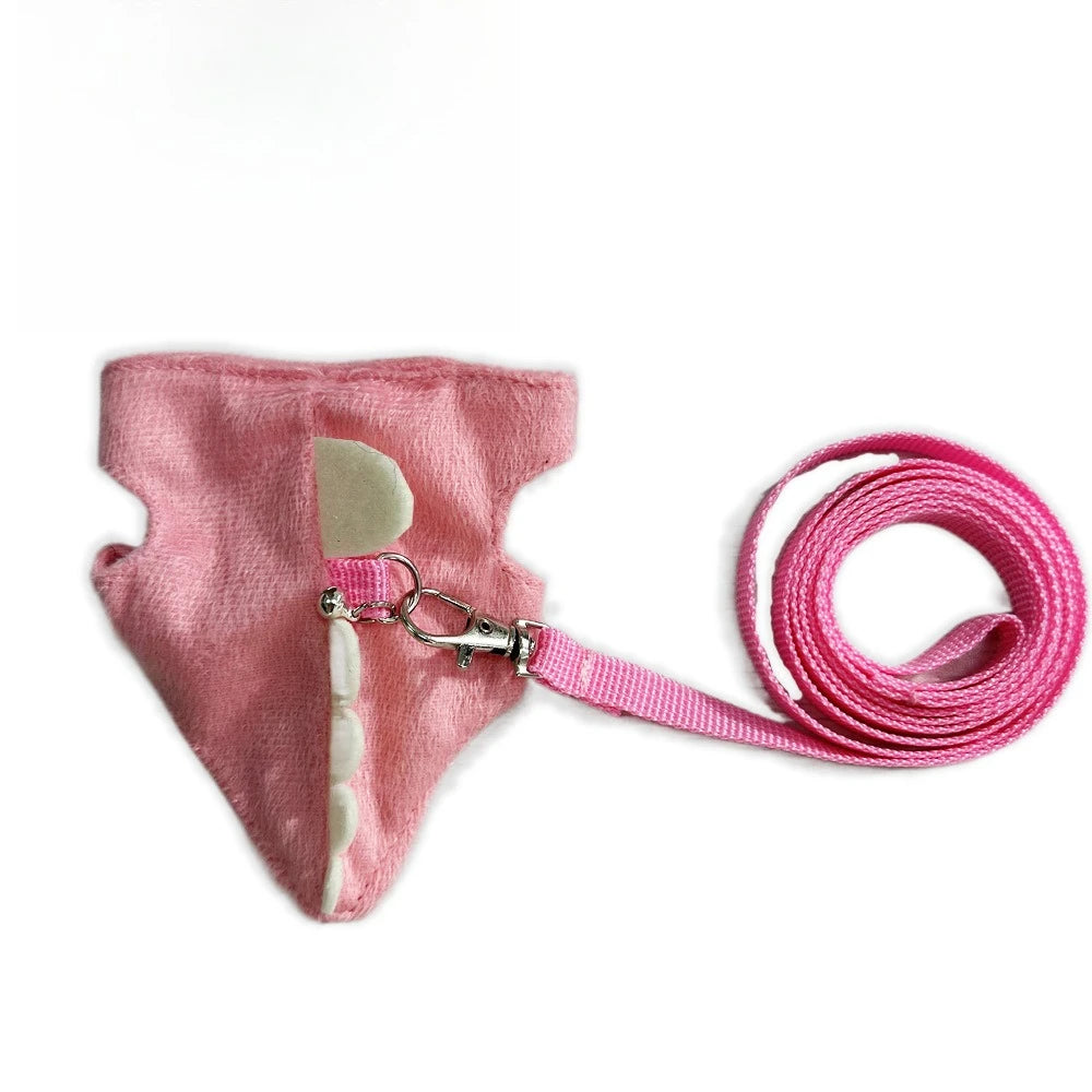 Ferret towing rope vest style adjustable pet rope cute dinosaur shape with bell for outdoor mouse walking rope Zpaxo pink