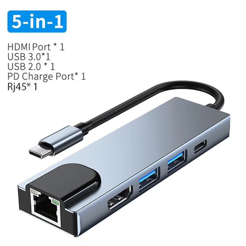 USB C Hub Adapter Laptop 1 RJ45 Connector VGA Cable Display Port HDMI Zpaxo