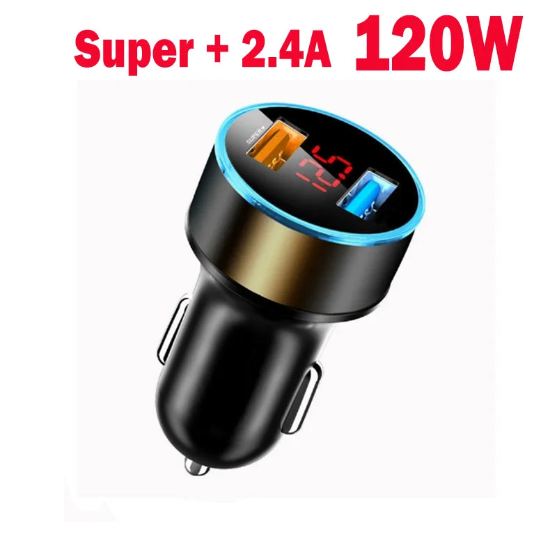 240W Dual USB Car Charger with Digital Display – Fast Charging Car USB Charger Zpaxo 120W Car Charger