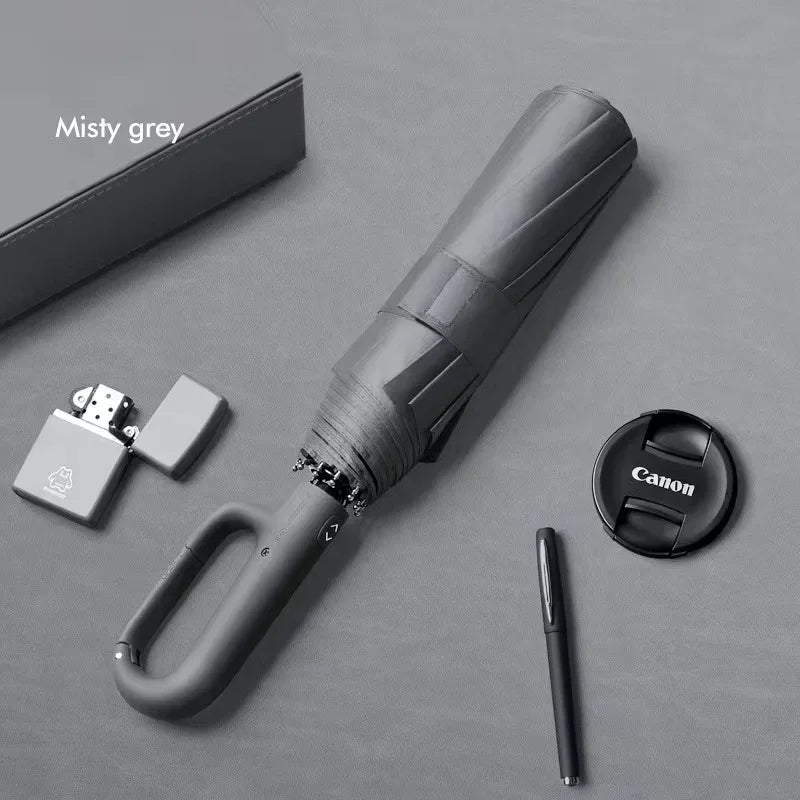 Fully Automatic Umbrella for Men And Women with Ring Buckle Design Large Rib Strong Sunshade Double Umbrella Folding Compact Zpaxo iron 8K Light Grey