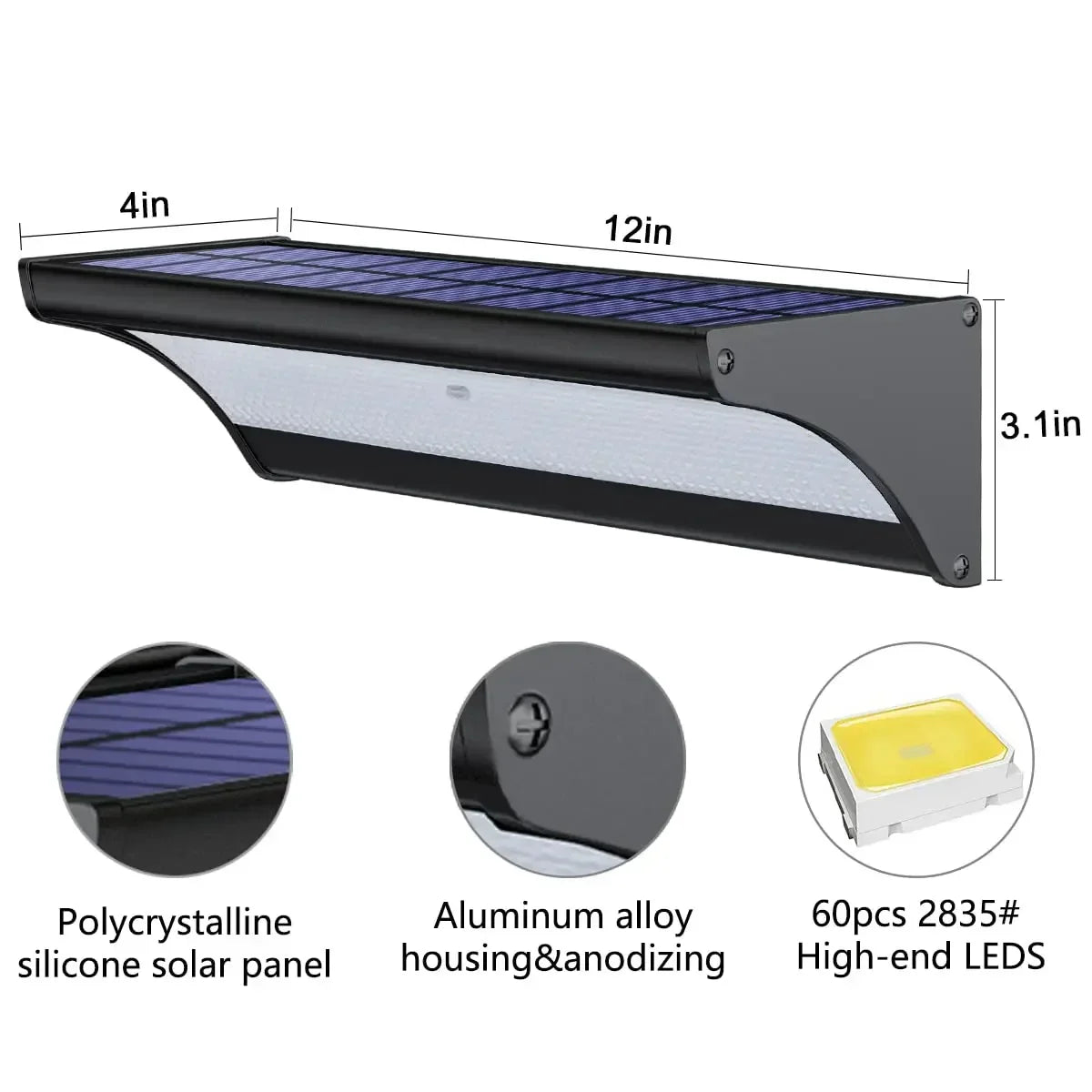 Super Bright 1100LM Outdoor Solar Wall Flood Lights with Motion Sensor Waterproof Aluminum Wall Lamp for Garden Lighting Zpaxo 60LED-Black White China Mainland