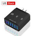 65W Mobile Phone 6 Ports Fast Charger USB Charger Fast Charging Adapter 6-in-1 QC3.0 US EU KR Plug Quick Wall Charger for iPhone Zpaxo US Plug-Black