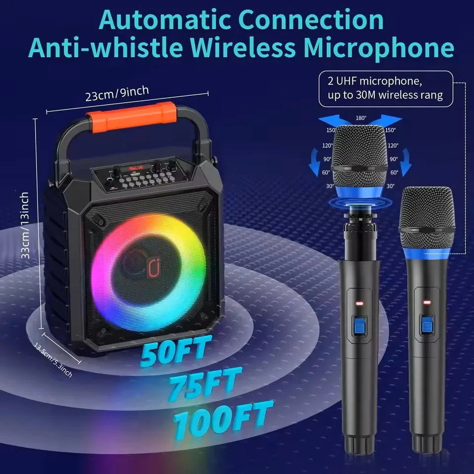 Fanfun T17 Karaoke Machine Comes 2 Wireless Microphones Portable