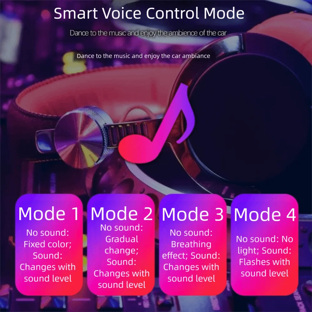 RGB Car Ambient Light Mult Modes Flexible Strip Interior Neon Voice Zpaxo