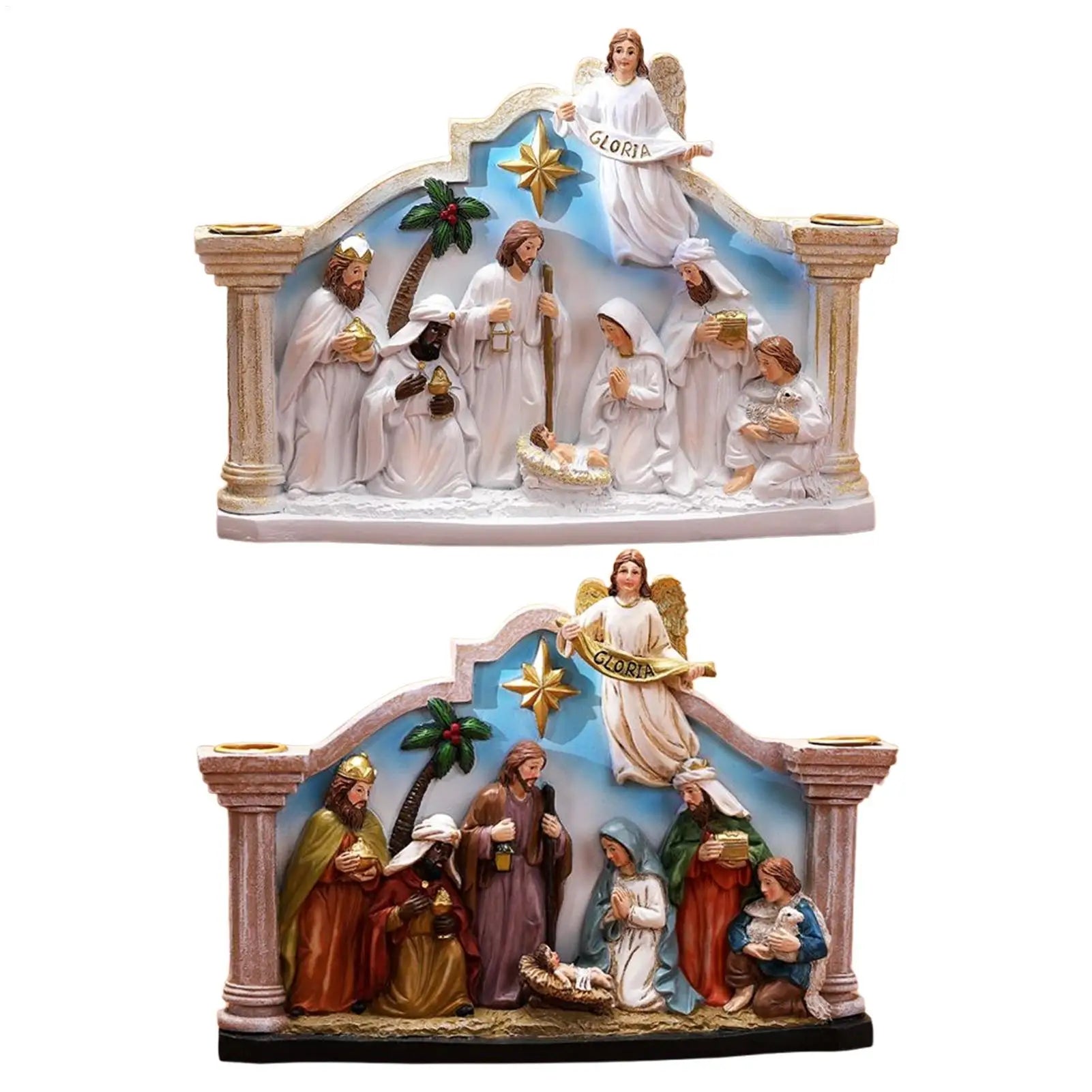 Nativity Advent Candle Holder Christmas Candlestick Decorations Resin