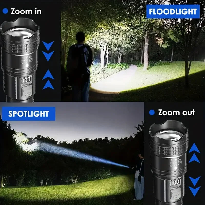 Tactical LED Flashlight – Zoomable USB-C Rechargeable Torch Tactical Flashlight Zpaxo