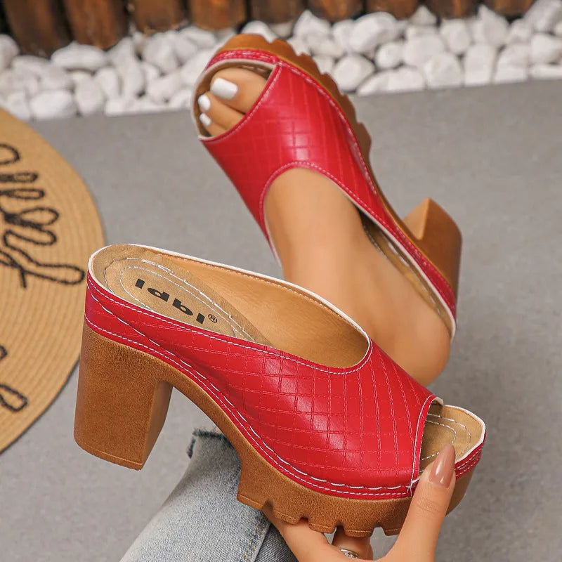 Women's Heel Sandals Elegant Women Fish Mouth Shoes Open Toe Buckle Zpaxo Red 35