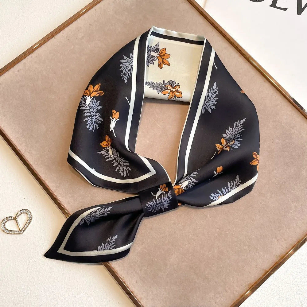 New 75cm Women Silk Scarf Multi-functional Elegant Ladies Neck Tie Flower Print Convenient Satin Silk Ribbons Summer Zpaxo