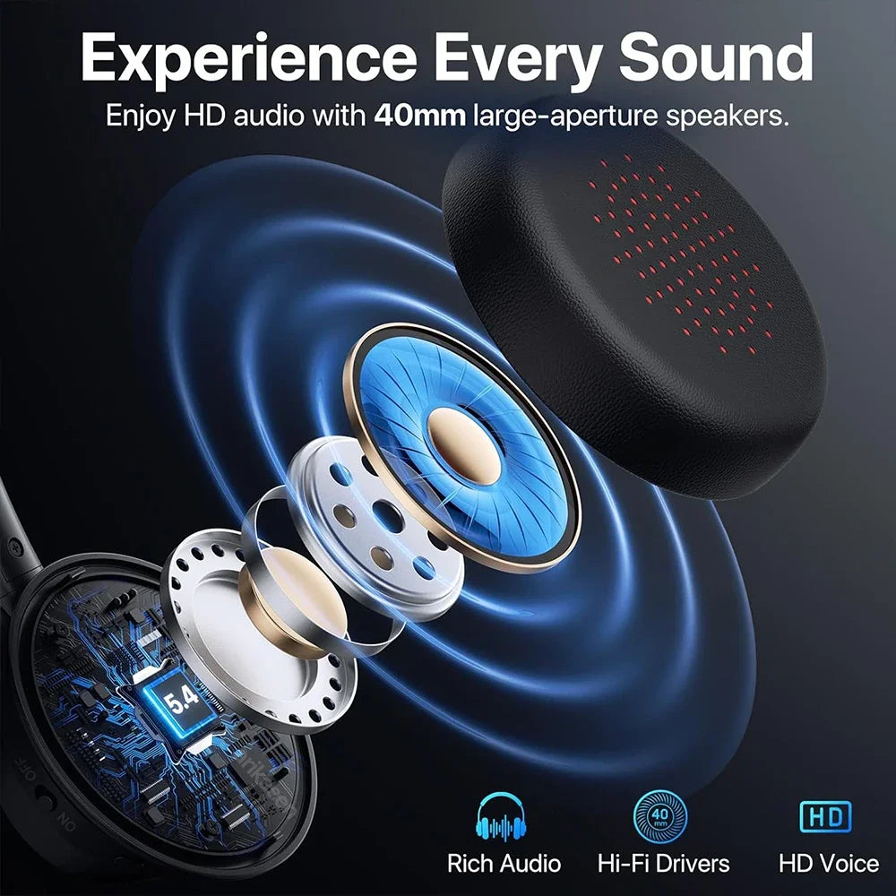 Wireless Bluetooth Headset 5 4 Headphones Microphone Noise Canceling