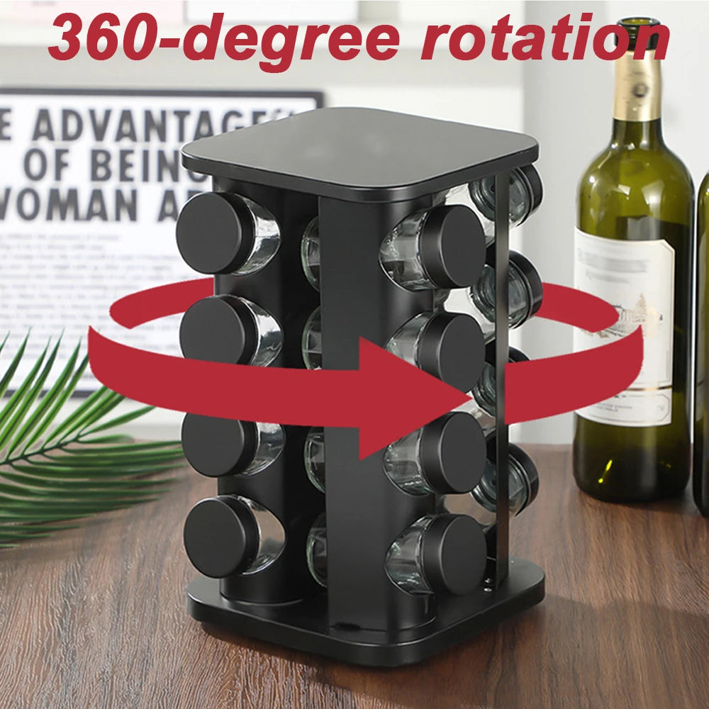 360° Rotating Stainless Steel Spice Rack – Multi-Compartment