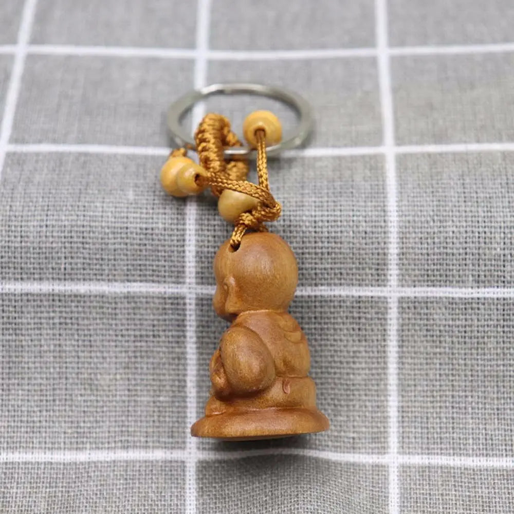 for Safely Wealth Lifelike Bag Pendant Monk Wood Carving Craft Buddha Buddhism Key Ring Keyfob Keychain Car Accessories Zpaxo