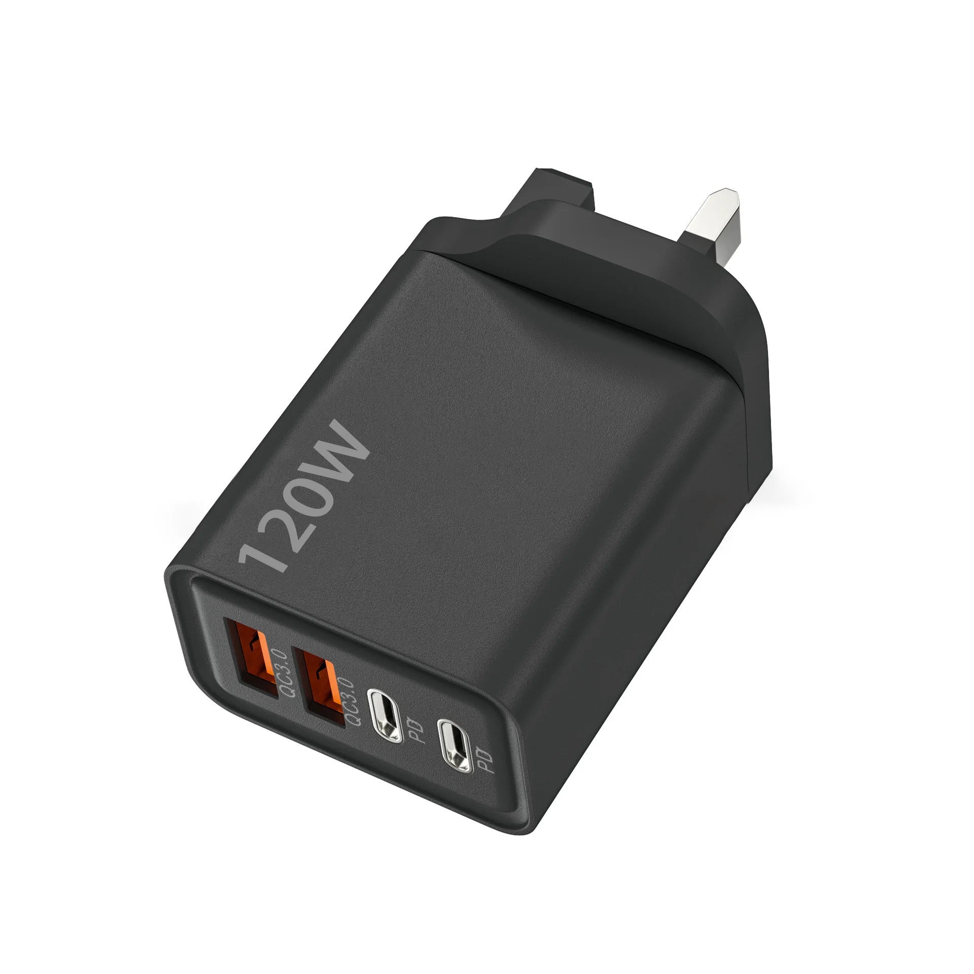 4-Port 120W USB-C Fast Wall Charger – PD & QC 3.0 USB Wall Charger Zpaxo UK Black