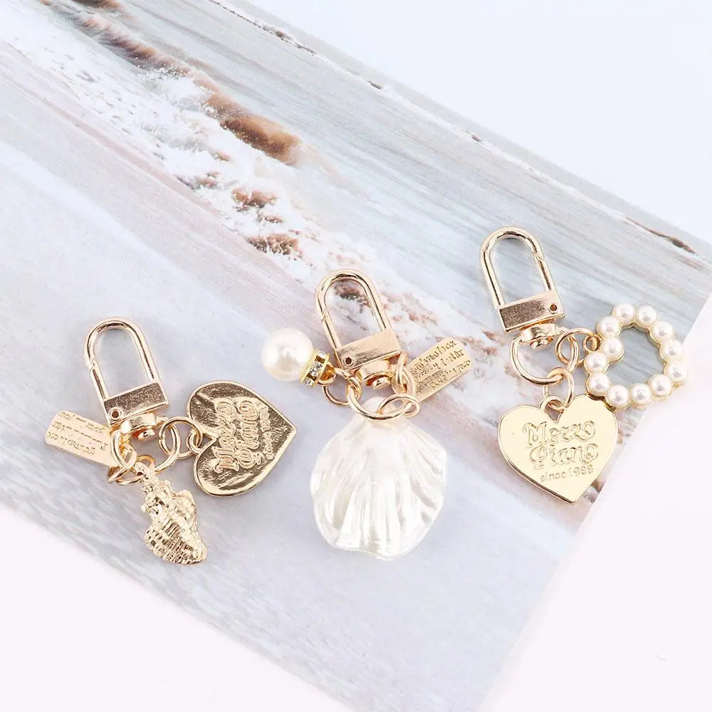 Cute Korean Fashion Gold Color Shell Conch Keychain Bag Charms Key Chain Heart Key Ring Key Accessories Zpaxo