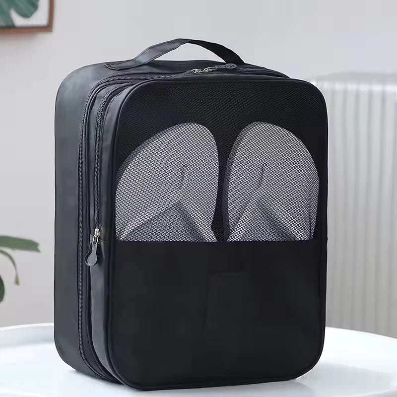 Portable Travel Shoe & Clothes Organizer Bag | Foldable Oxford Travel Organizer Bag Zpaxo Black