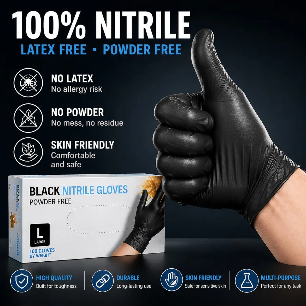 Disposable Black Nitrile Gloves Kitchen Cooking S M L XL Waterproof