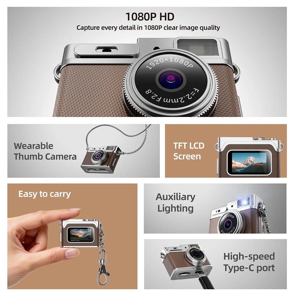 G1 Mini Thumb Camera With Screen Camera 1080P Video Portable Travel Vlog Camera Supports SD Card for Kids Keychain Cam 2026 NEW Zpaxo