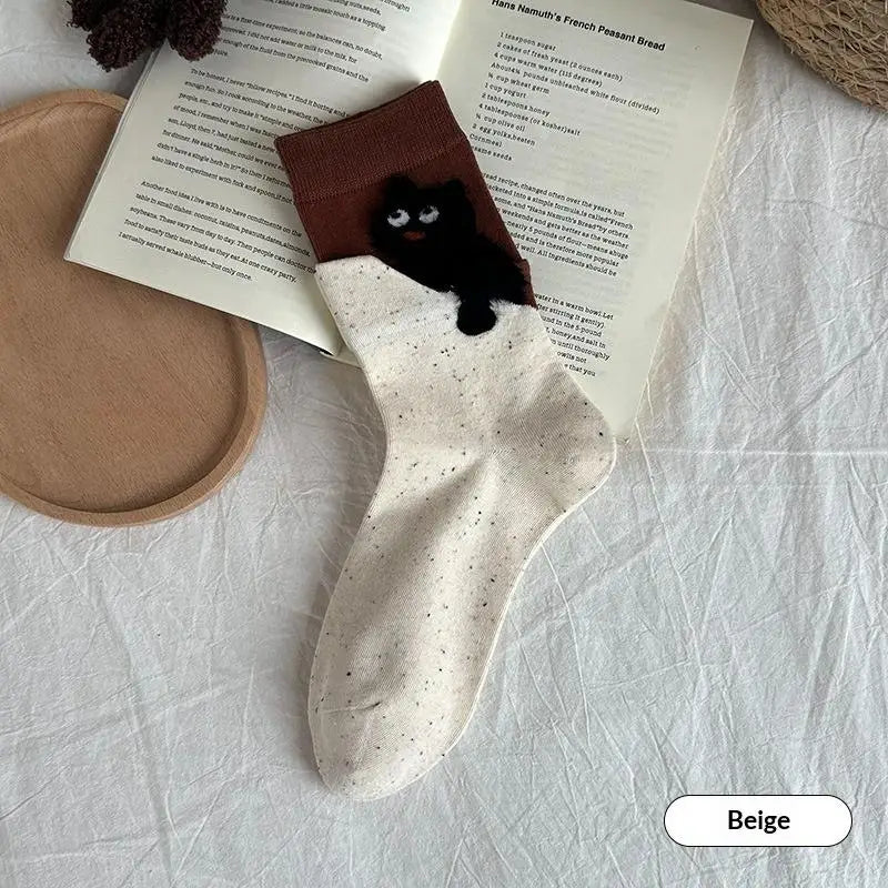 Mid-tube Couple Socks Soft Comfort Durable Sweat-absorbing 3D Cat Zpaxo A4 One Size