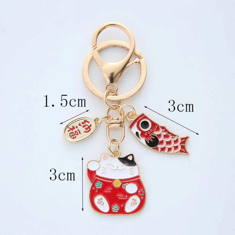 Creative Children Lucky Cat Bag Pendent Maneki Neko Car Key Ring Women Key Chain Carp Streamer Japanese Style Pendant Zpaxo