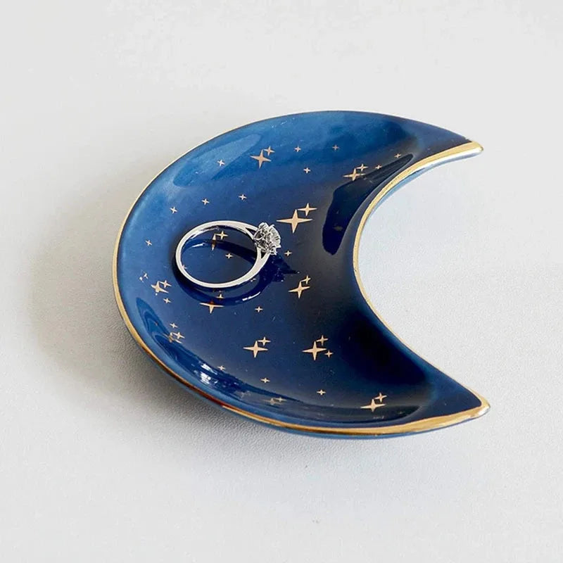 Ceramic Moon-shaped Jewellery Tray Nordic Earrings Necklaces Rings