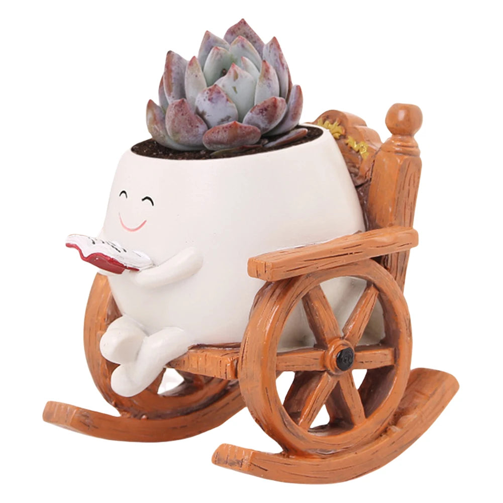 Face Plant Pots Decorative Flower Pot Chair Reading Succulent Smile