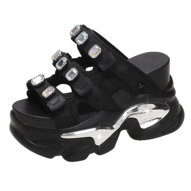 European Rhinestone Buckle Thick Bottom Higher Slope Heel Sponge Cake Zpaxo