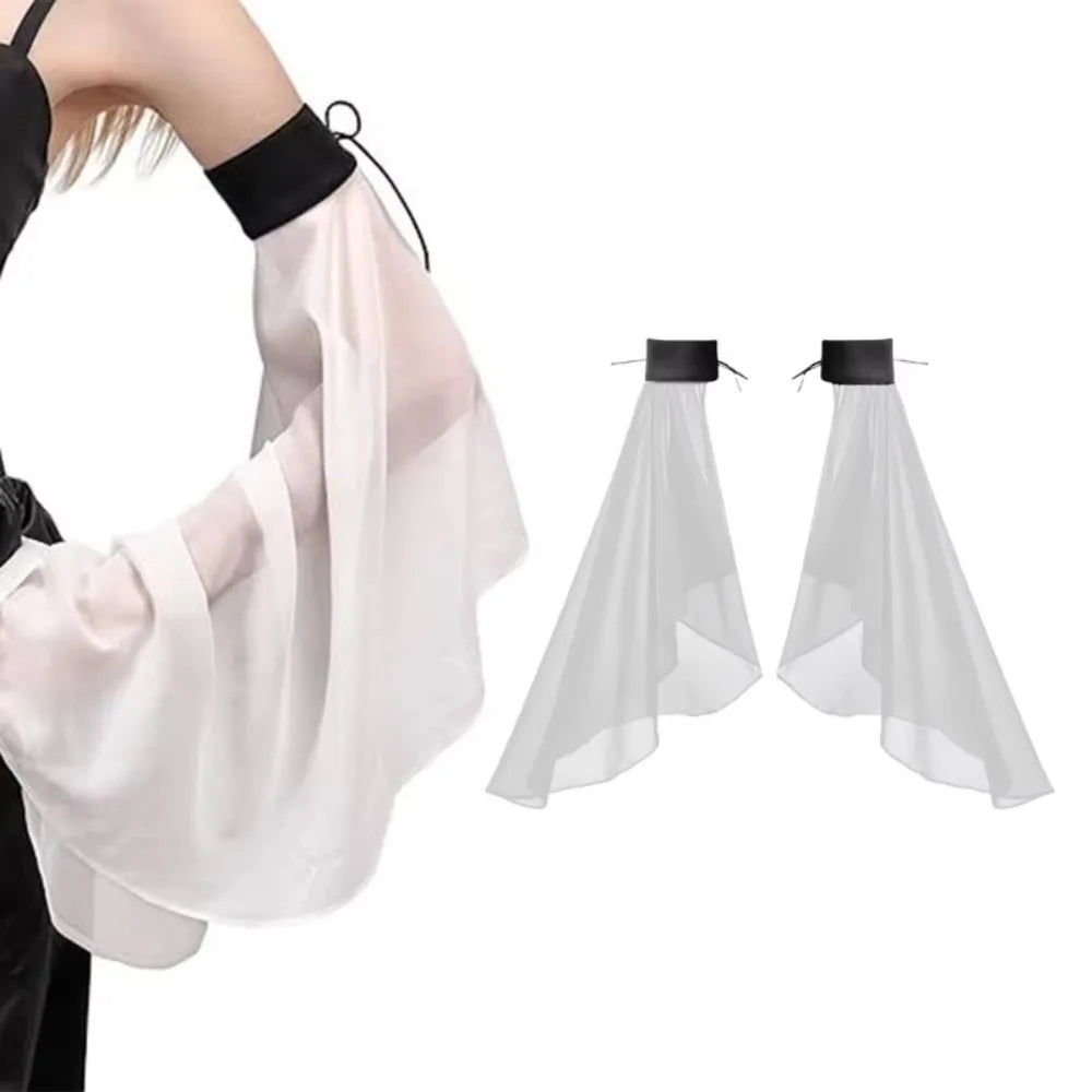 Fashion Sunscreen Long Tulle Sleeves Breathable Chiffon Sheer Bridal Gloves Thin Detachable Sleeves Gothic Events Zpaxo