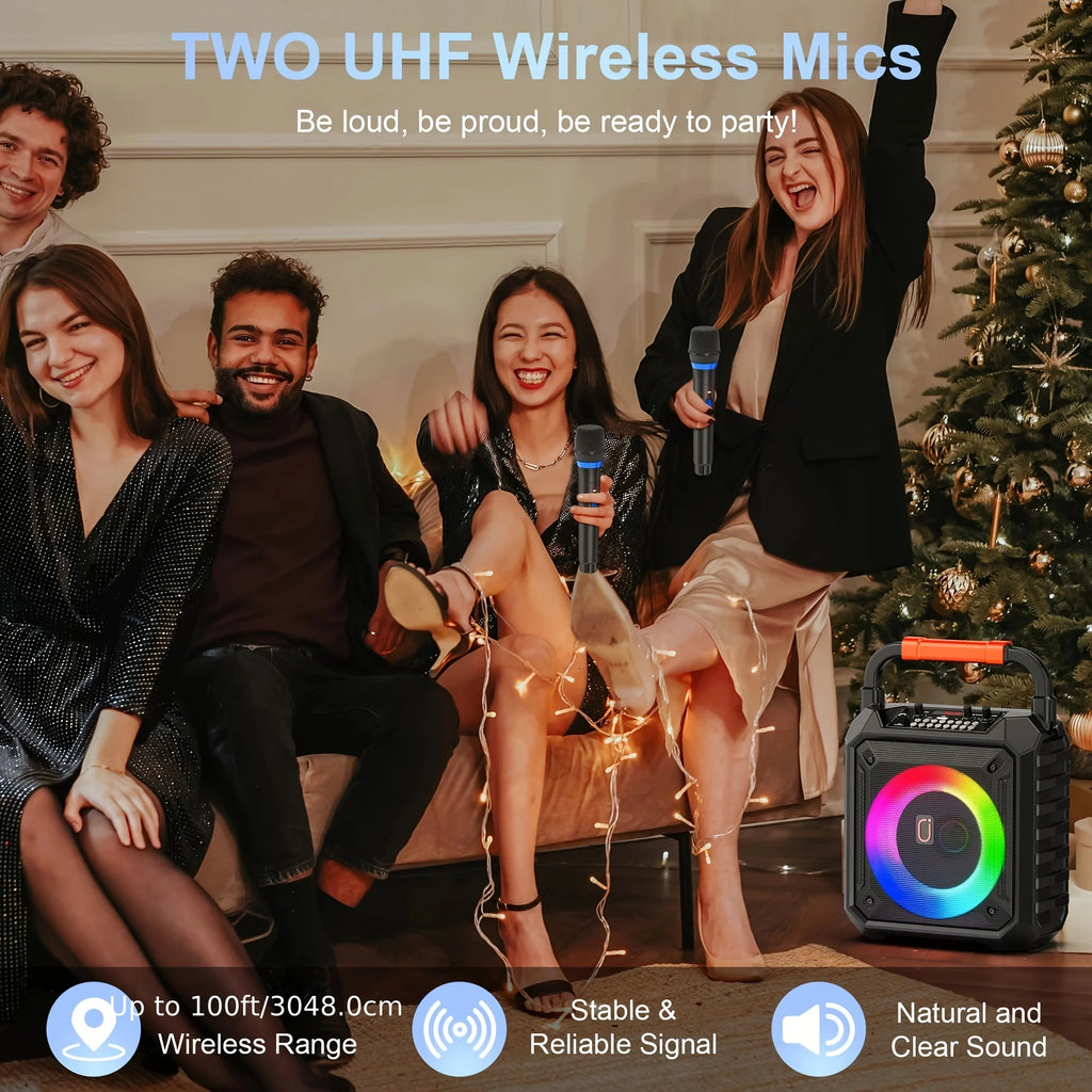 Fanfun T17 Karaoke Machine Comes 2 Wireless Microphones Portable