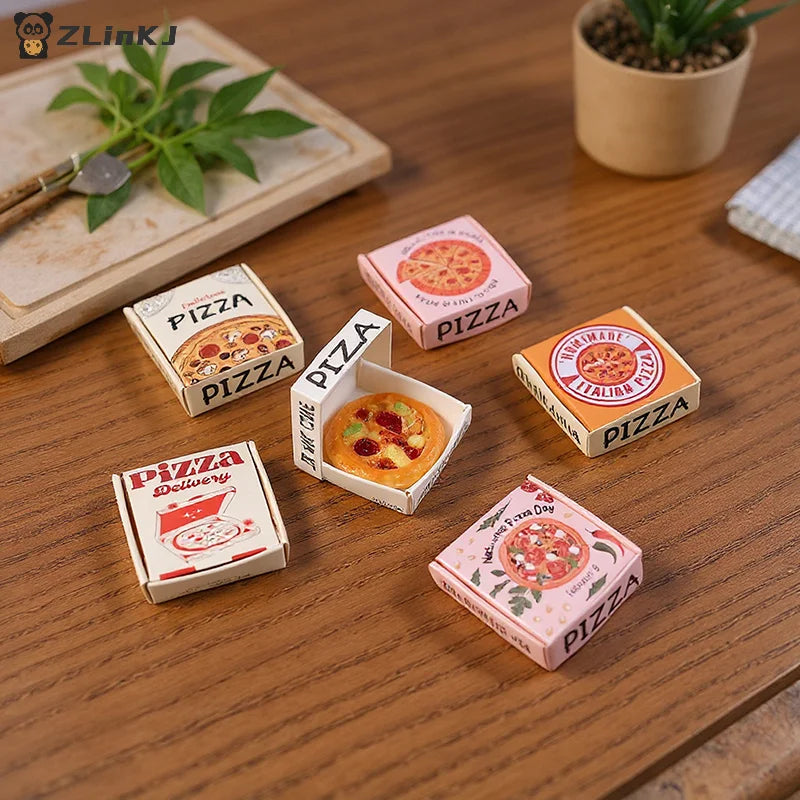 ▶6pcs Miniature Pizza Or Packing Box Model For 1:6/1:12 Scale Dollhouse Kitchen Food Decor Toy Doll House Accessories Zpaxo