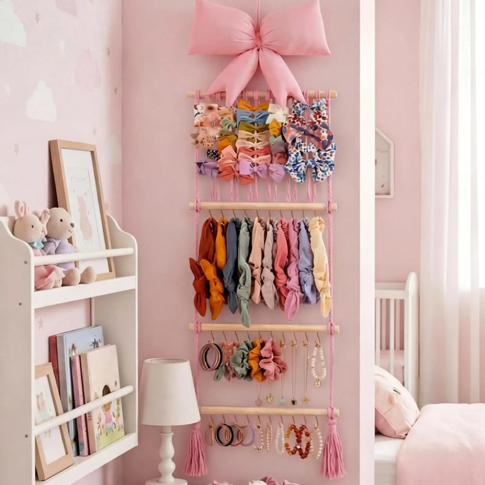 Headband Holder 30 Hooks Cute Pink Bow Multifunctional Funny Hair