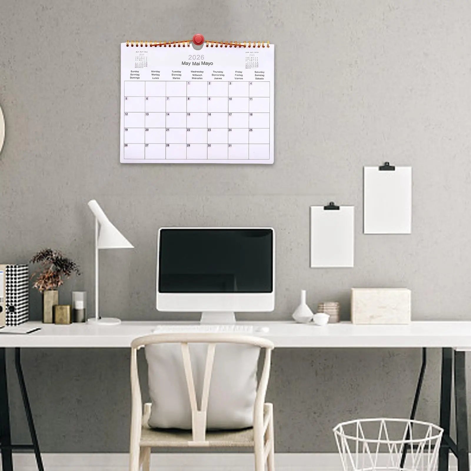 2026 Calendar Decorative Multilingual Coil Calendar 12 Month Modern Decorative Planner for Bedroom Dormitory Apartment Family Zpaxo