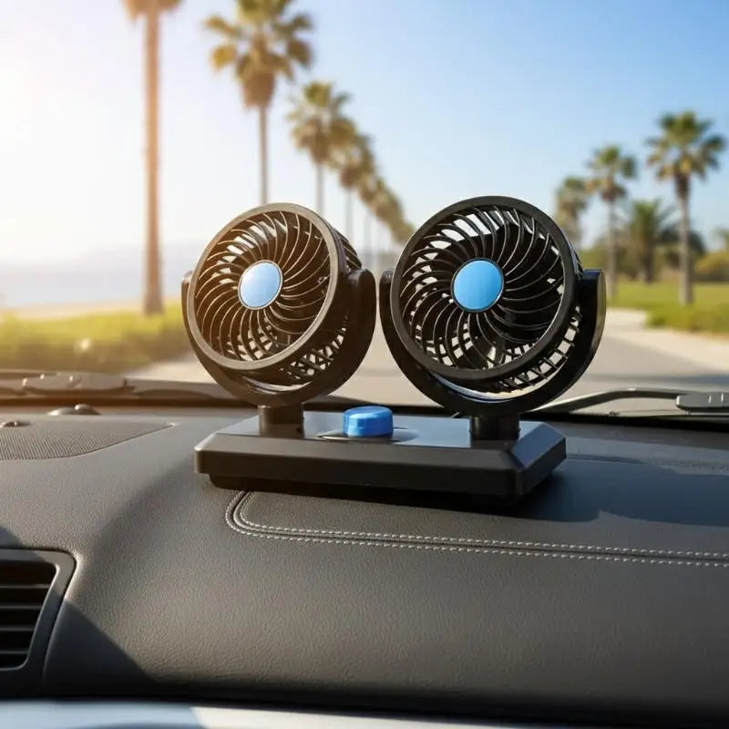 Dual 360° Car Cooling Fan 12V – Truck, RV, Boat & Desk Use