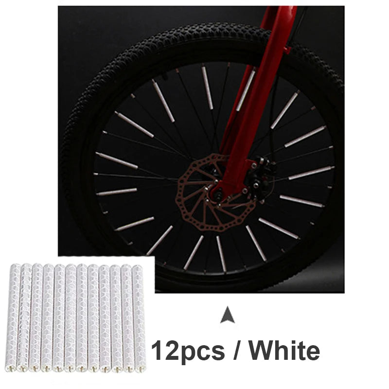 Bicycle Wheel Spokes Reflective Sticker Tube Warning Strip 12Pcs MTB Bike Reflective Mount Clip Wheel Spoke Reflector Stripe Zpaxo white