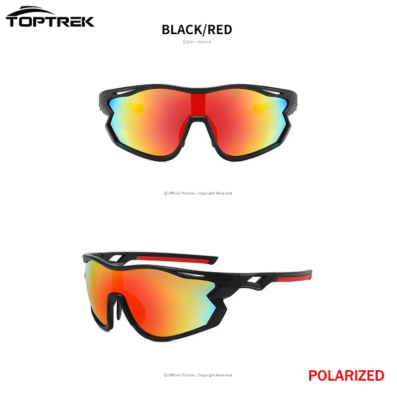 Toptrek Polarized Photochromic Cycling Sunglasses UV400 Sports Glasses Men Women Windproof Eyewear for MTB Road Bike Outdoor MTB Zpaxo 02 Black Red
