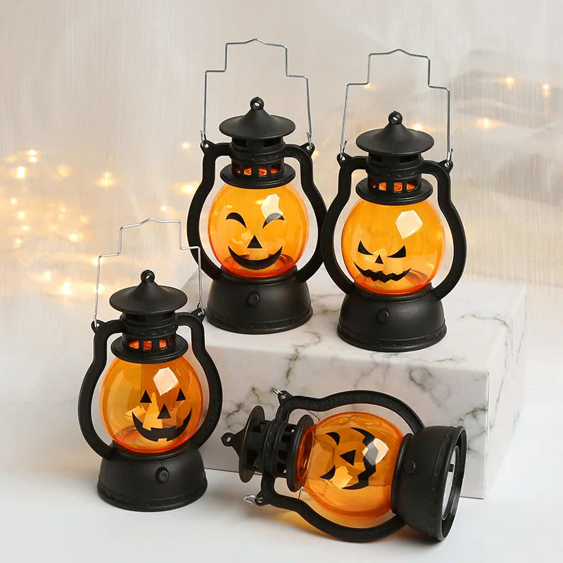 Indoor Glowing Halloween Pumpkin Lantern Eerie LED Light Retro Oil