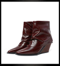 Fashion French Retro Shoes Pointed Toe Western Cowboy Boots Women New Fall Little Heightened Non-slip Short Leg Pants Tube Boots Zpaxo claret 34