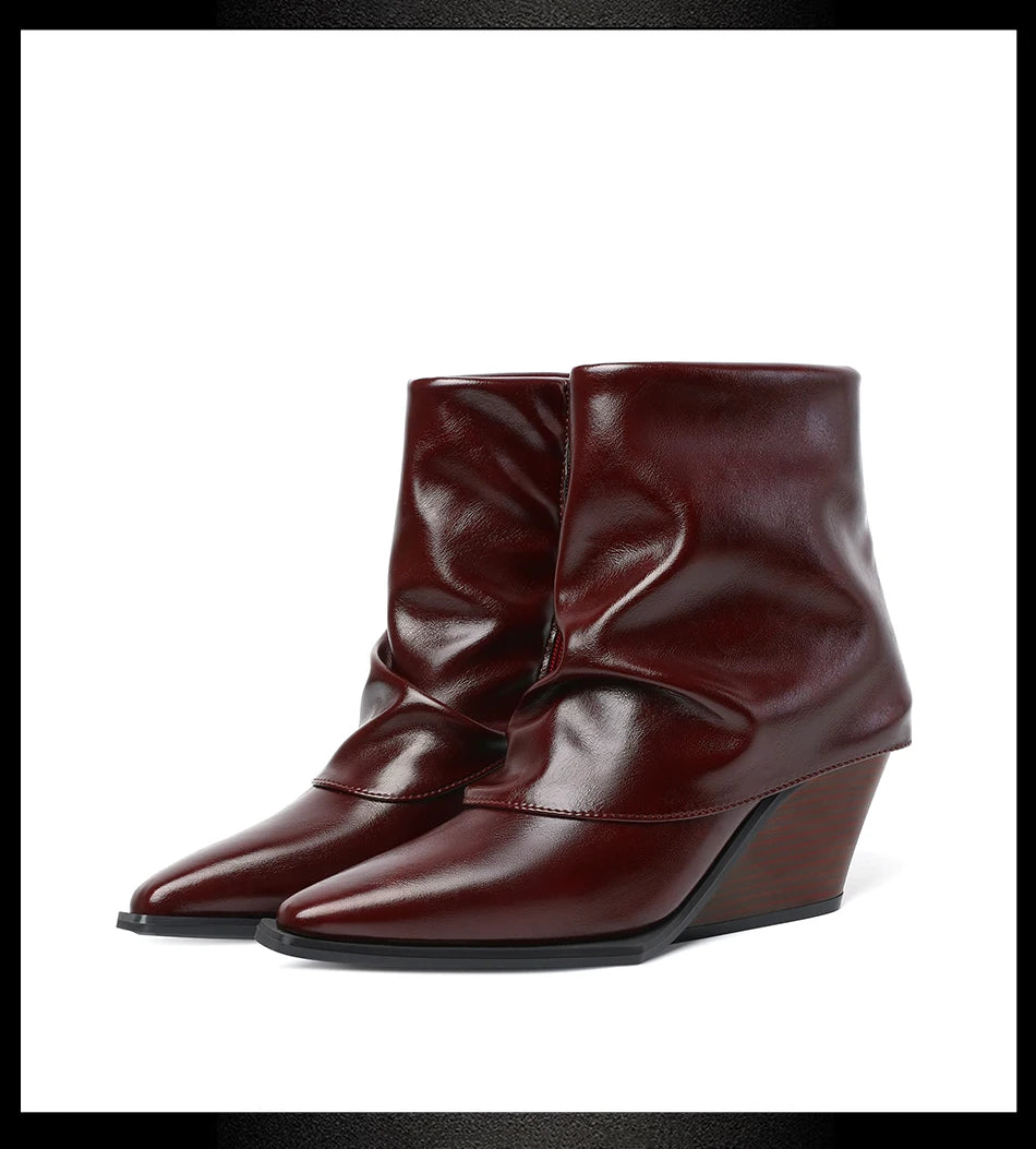 Fashion French Retro Shoes Pointed Toe Western Cowboy Boots Women New Fall Little Heightened Non-slip Short Leg Pants Tube Boots Zpaxo claret 34