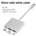3 In 1 Usb Hub USB C to HDTV Splitter HUB Type-C to HDMI-compatible USB3.0 Docking Station For MacBook Air Pro Samsung Converter Zpaxo Silver-White
