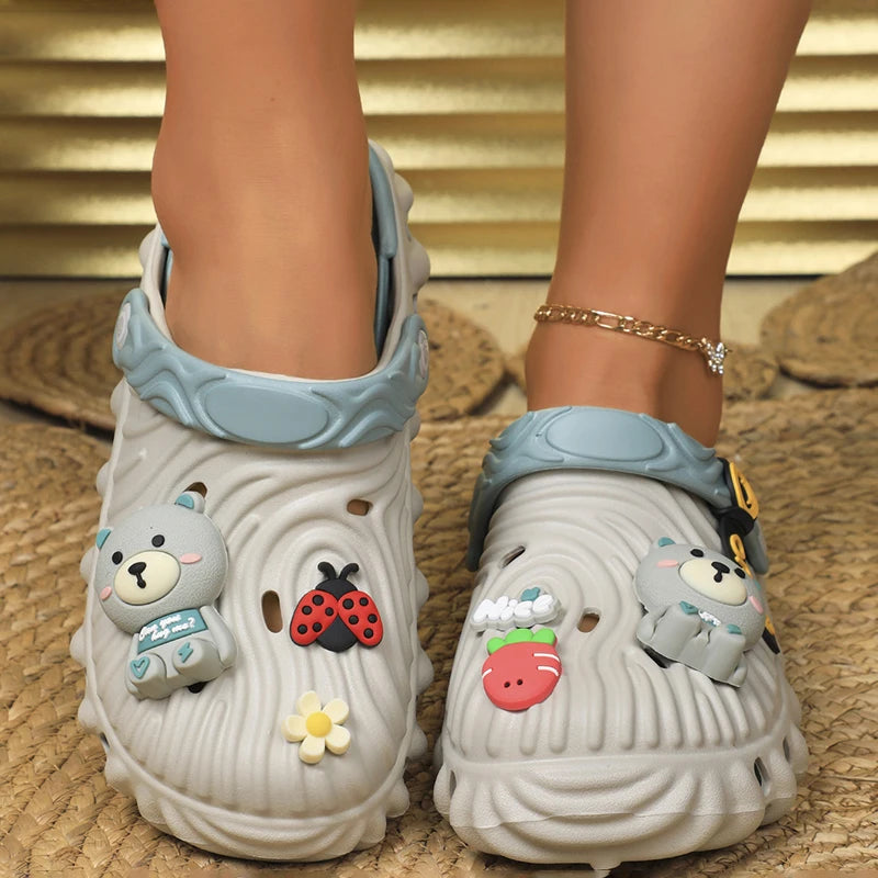Women's Cartoon Bear Animation Hollow Summer Beach Slide Shoes Trendy