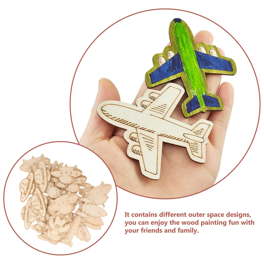 DIY Unfinished Wooden Outer Space Theme Chips Creative Paintable