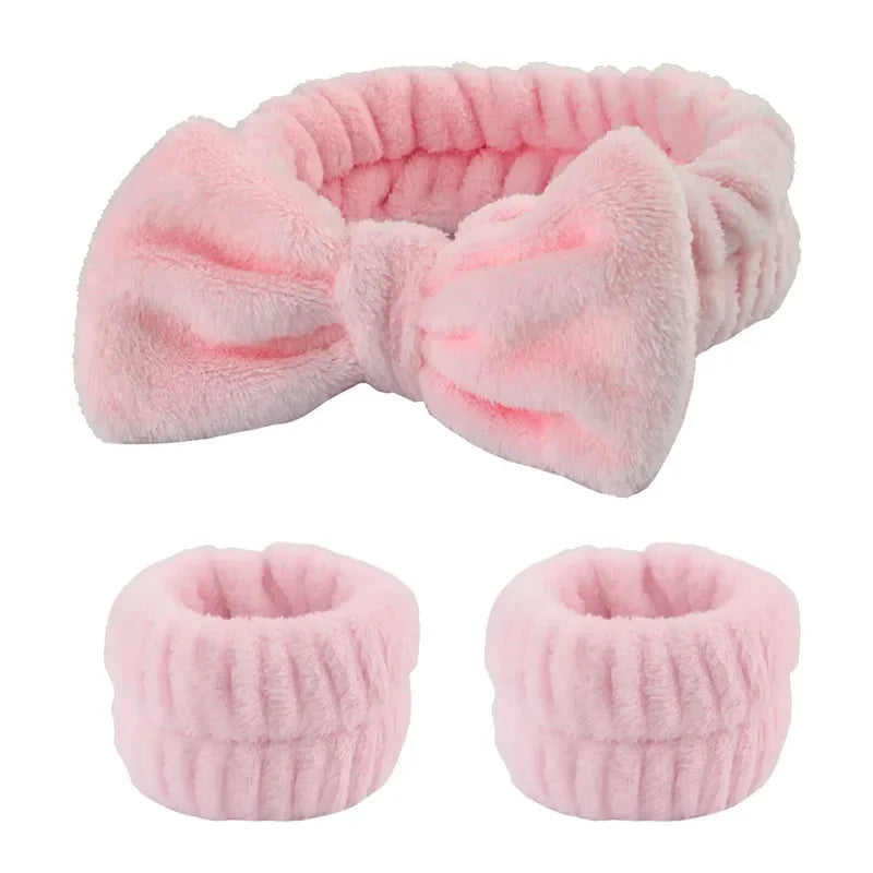 Coral Fleece Face Wash Headband & Wristband Set for Women