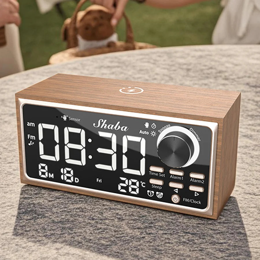 FM Retro Vintage Dual Alarm Clock Radio 15W Phone Fast Wireless