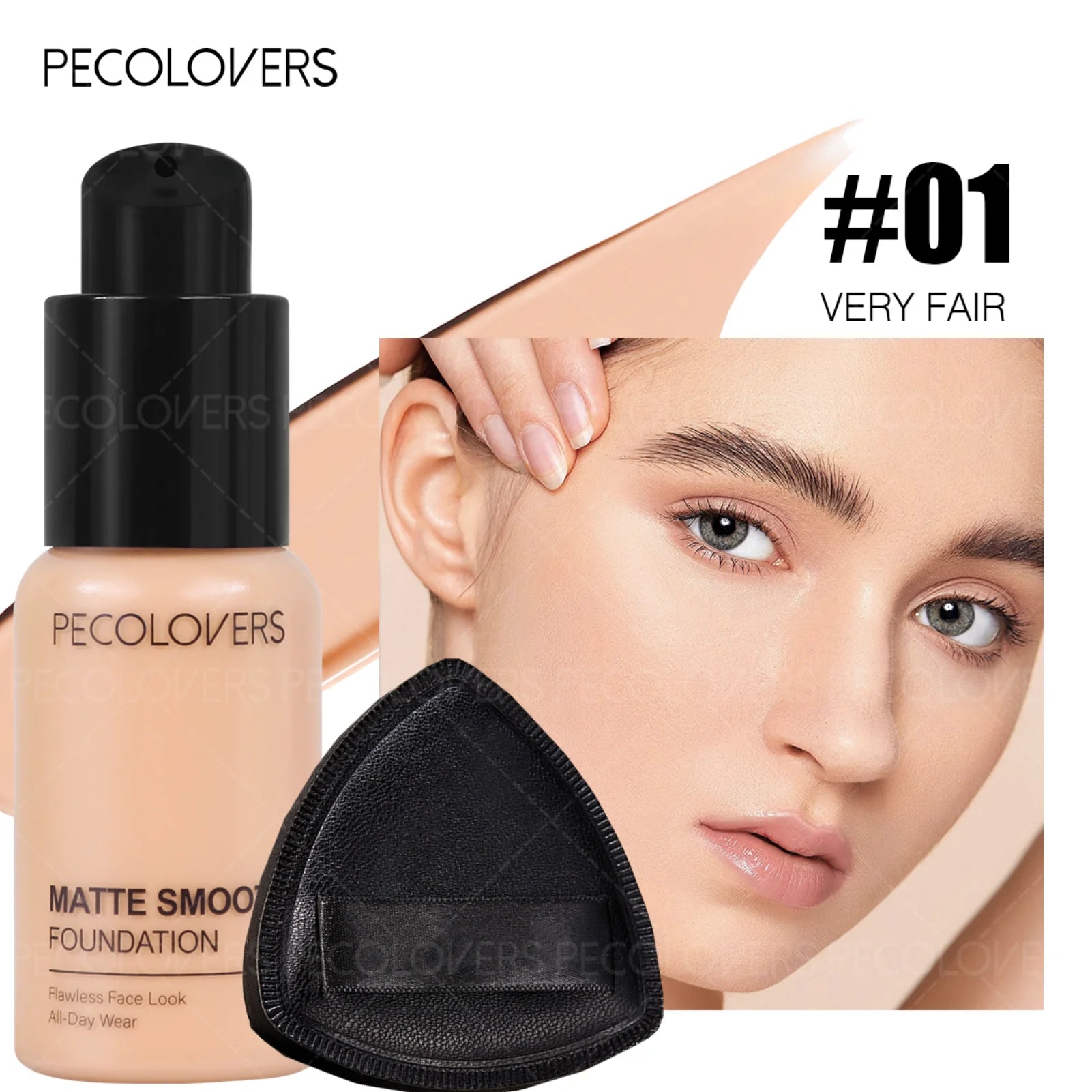 2PCS/Set Waterproof Liquid Foundation and Puff, Hydrating, Moisturizing Liquid Foundation, Long-Lasting , Dark Circle Concealer Zpaxo 01