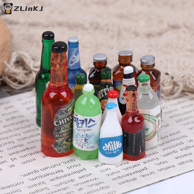 ▶5Pcs 1:12 Dollhouse Miniature Drinks Bottles Model Dolls Kitchen Accessories Zpaxo