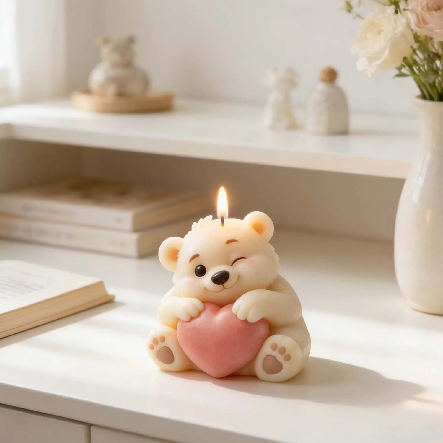 3D Bear Holding Heart Silicone Mold – Candle, Soap & Resin