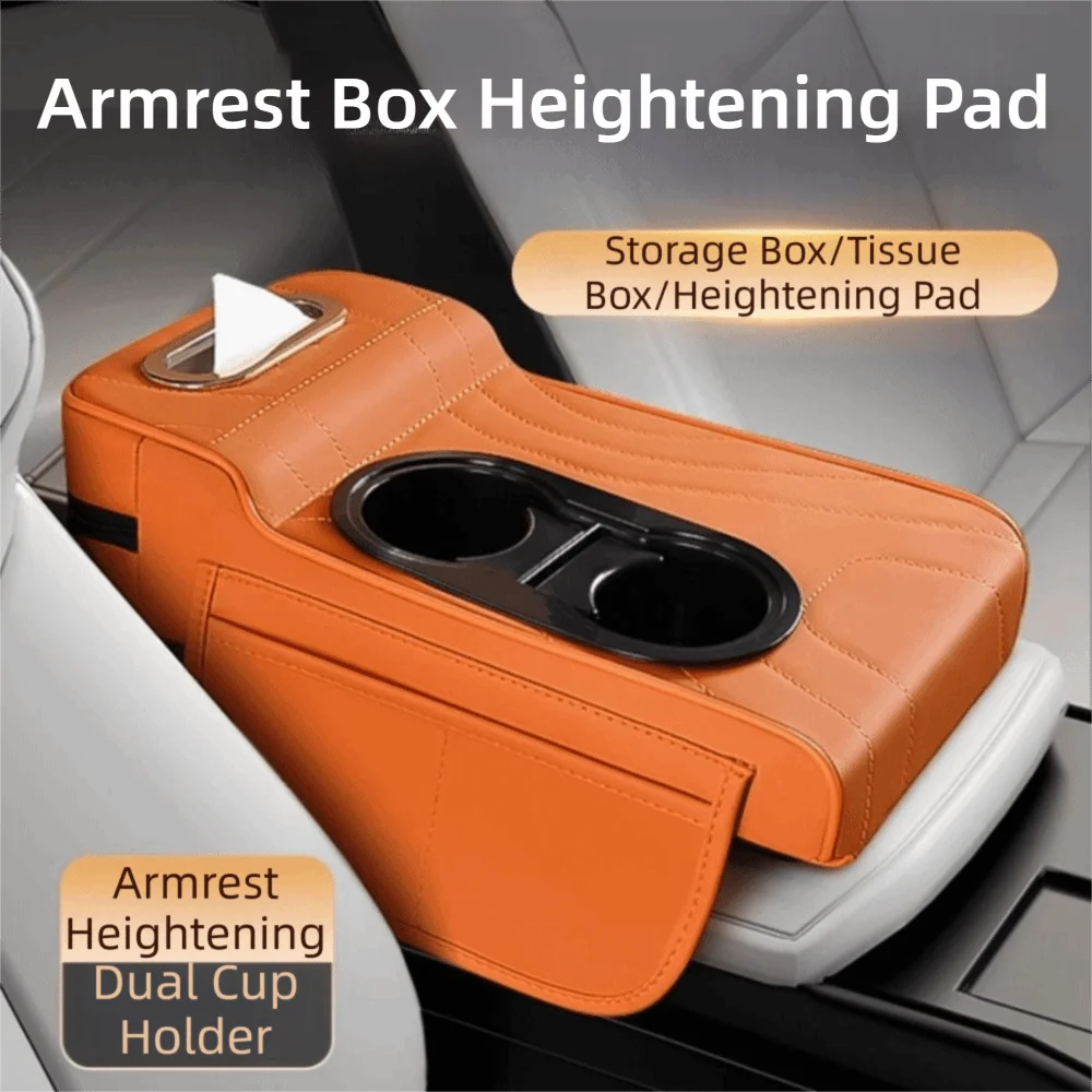 PU Leather Car Center Armrest Box 2 Cup Holder Tissue Vehicle Cushion Zpaxo