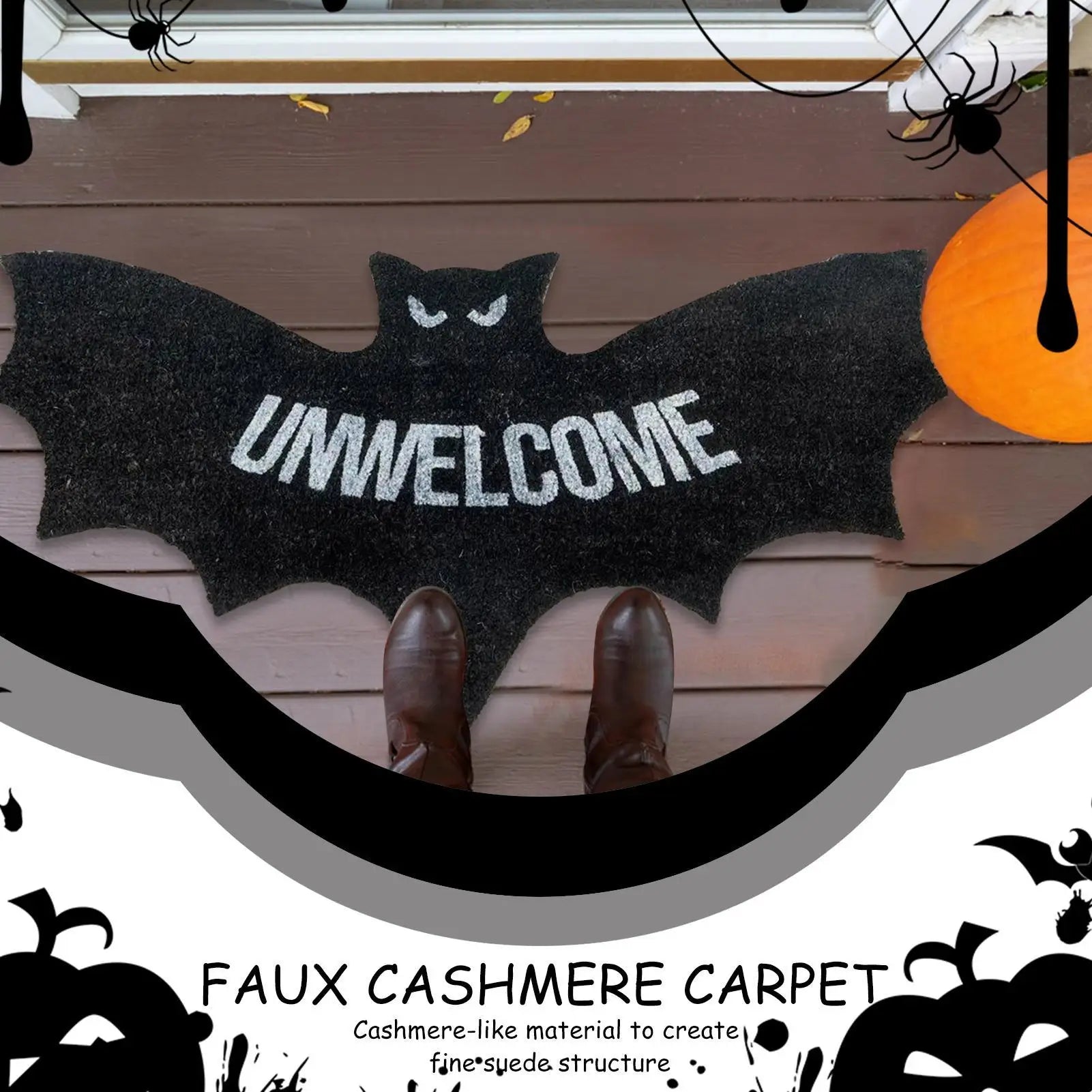 Gothic Bat Bath Mat 80x40cm Halloween Area Rug Soft Non-slip