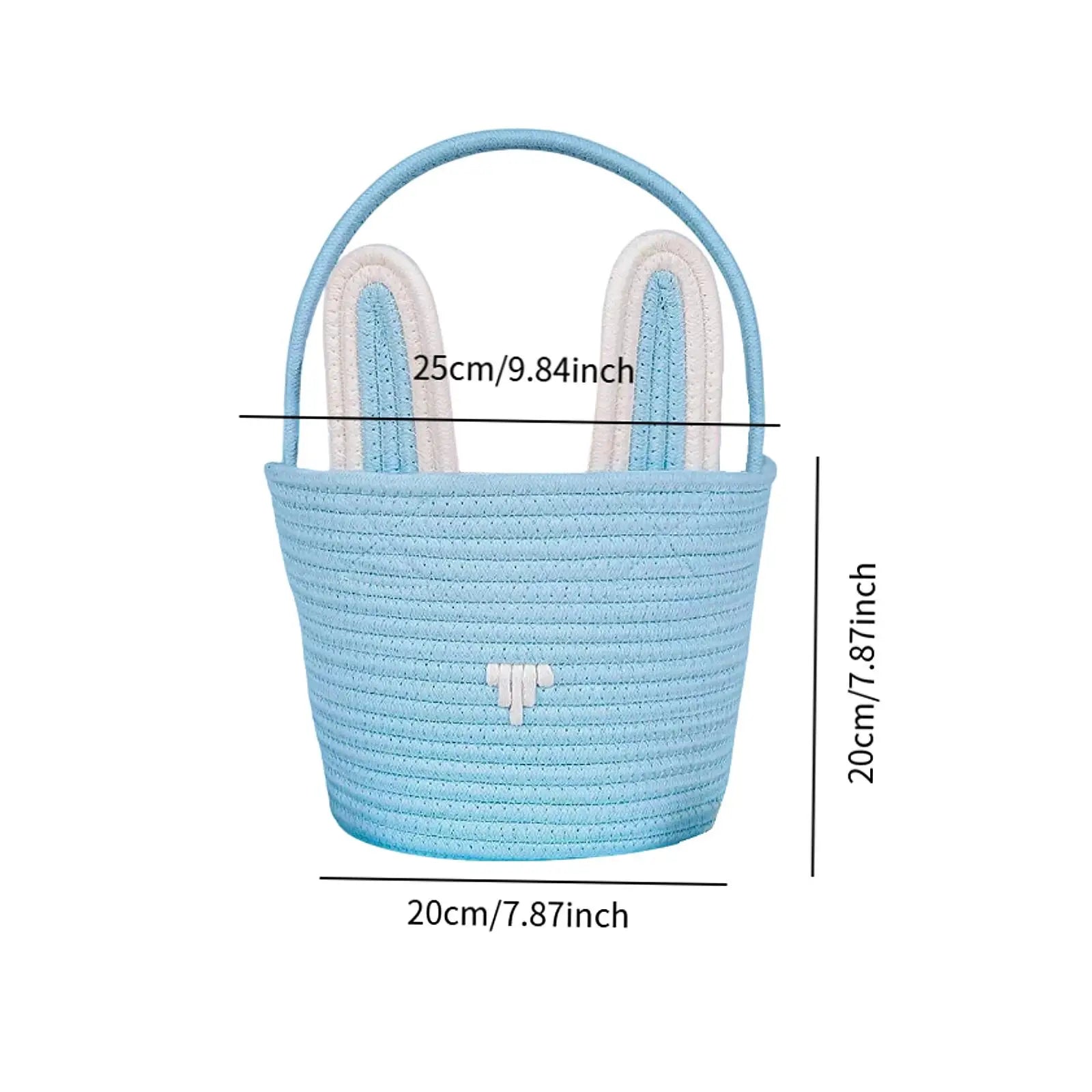 Easter Bunny Basket For Kids Boys Girls Easter Eggs Hunt Basket Reusable Cotton Rope Basket With Rabbit Ears Baby Shower Gifts Zpaxo Blue