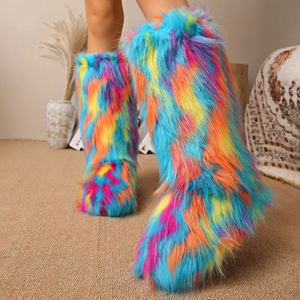 Luxury Furry Snow Boots Women 2025 Winter Over Knee 50cm Thigh High Fluffy Faux Fur Boots Ladies Plush Warm Platform Shoes Zpaxo